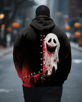 Big & Tall Men's Halloween Ghost Face Stitch Print Zipper Cardigan Hoodie